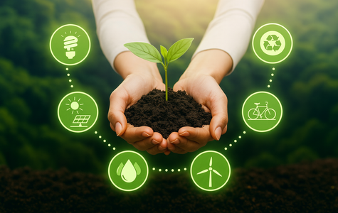 Bio-digital networks and nature motifs representing systems thinking and long-term vision.